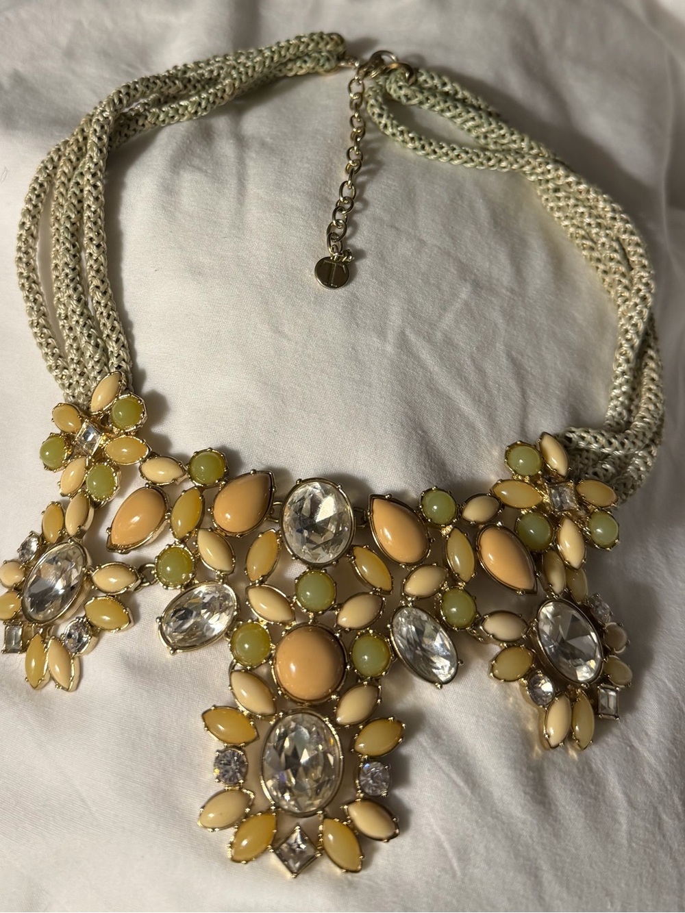 Talbots Statement Floral Bib Necklace in Pale Yellow and Green